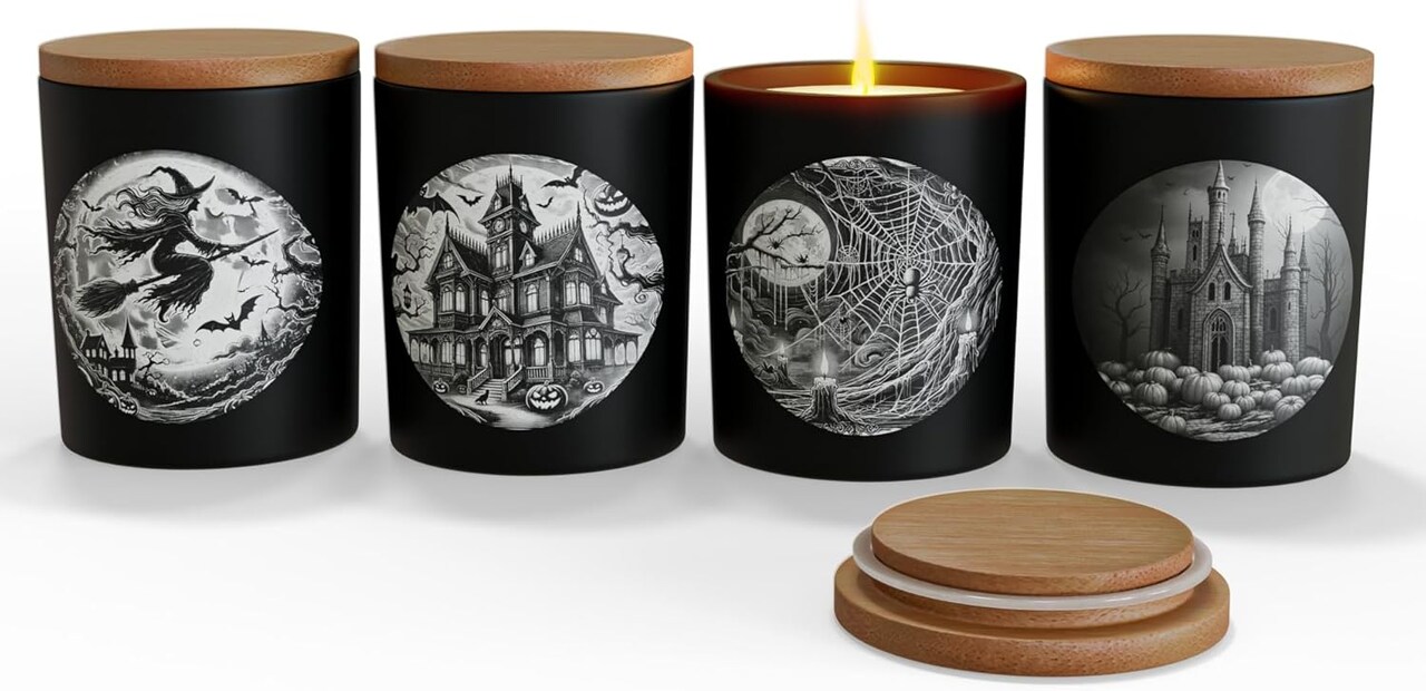 9oz Black Glass Candle Jars with Airtight Lids - Pack of 4 (Black)